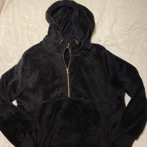 half zip sherpa hooded pullover